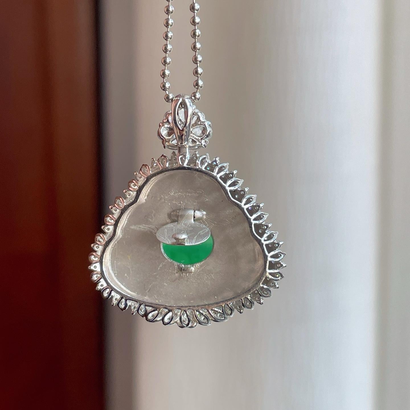 18k金钻镶糯冰带色翡翠佛公（yc257847）