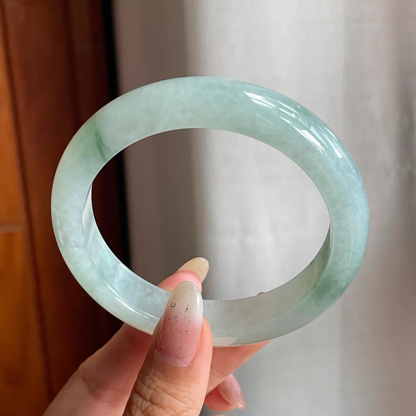 糯冰种飘花翡翠平安镯（58mm）（yc216833）