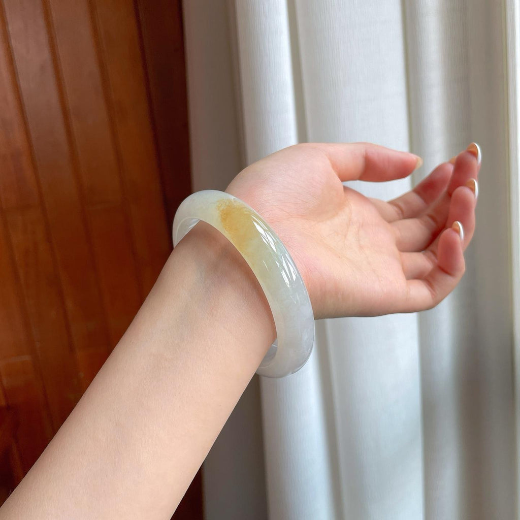 冰种飘黄翡翠平安镯（59.5mm)（yc376756）