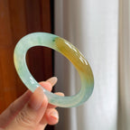 冰种黄翡飘花翡翠圆条手镯（51.5mm）（yc240467）