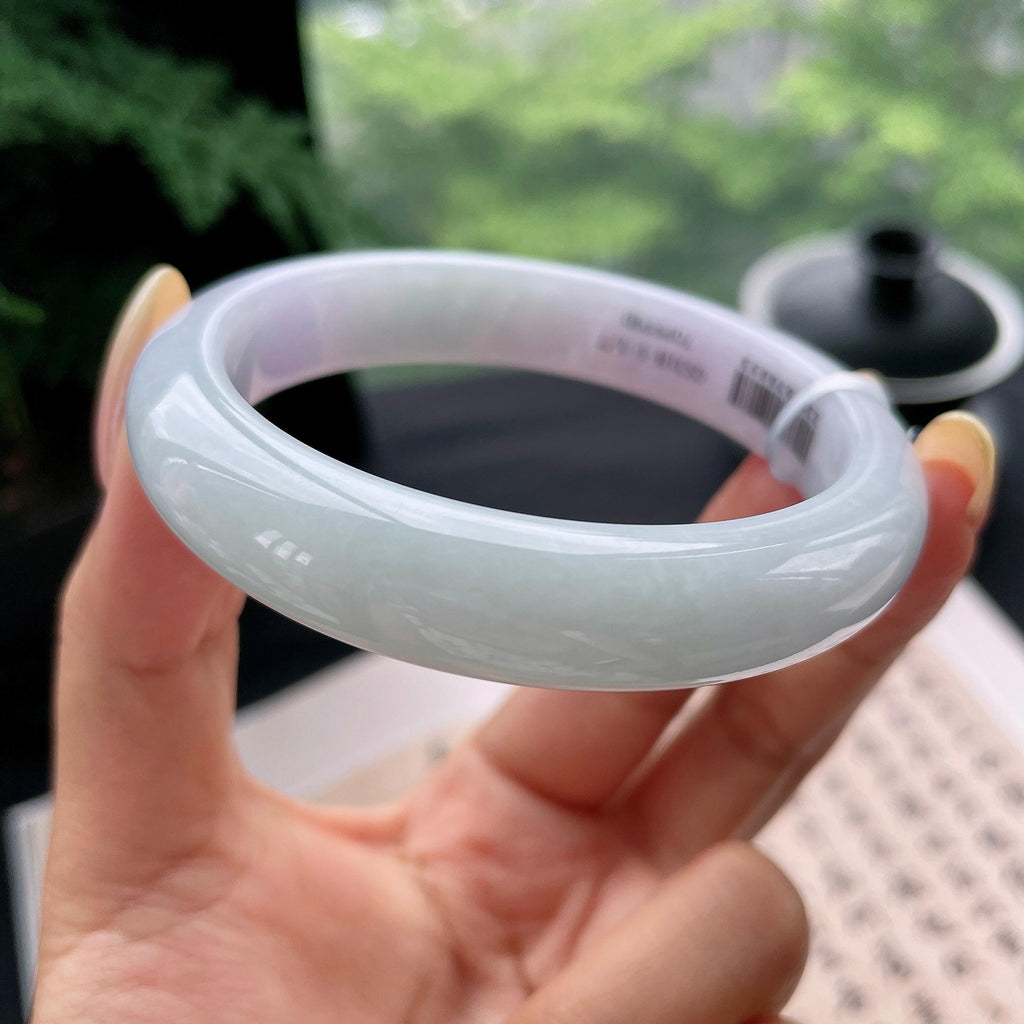 细糯种淡春彩正圈平安镯57.8圈 天然缅甸A货翡翠（yc473076）