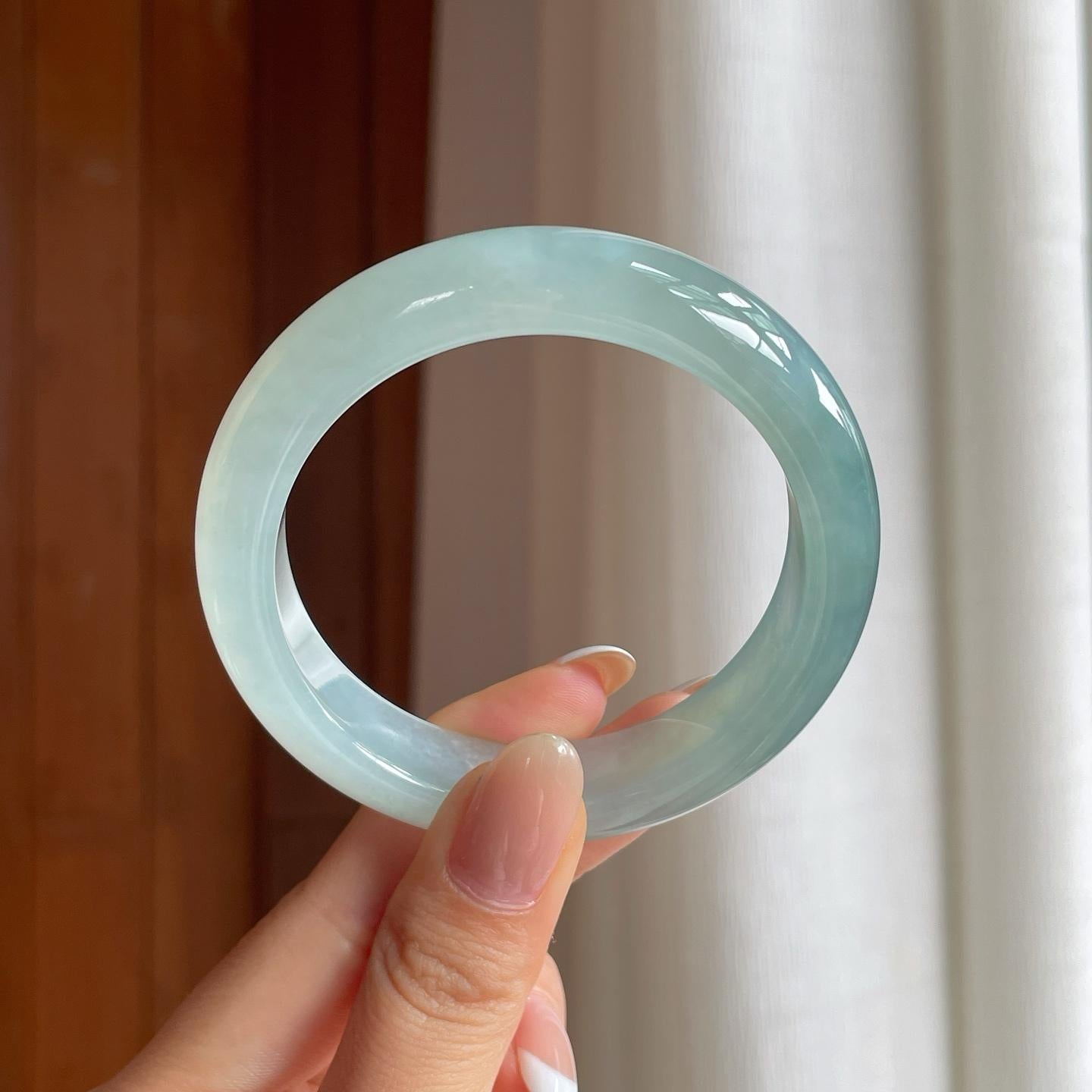 冰种蓝晴底翡翠平安镯（55mm)（yc376770）
