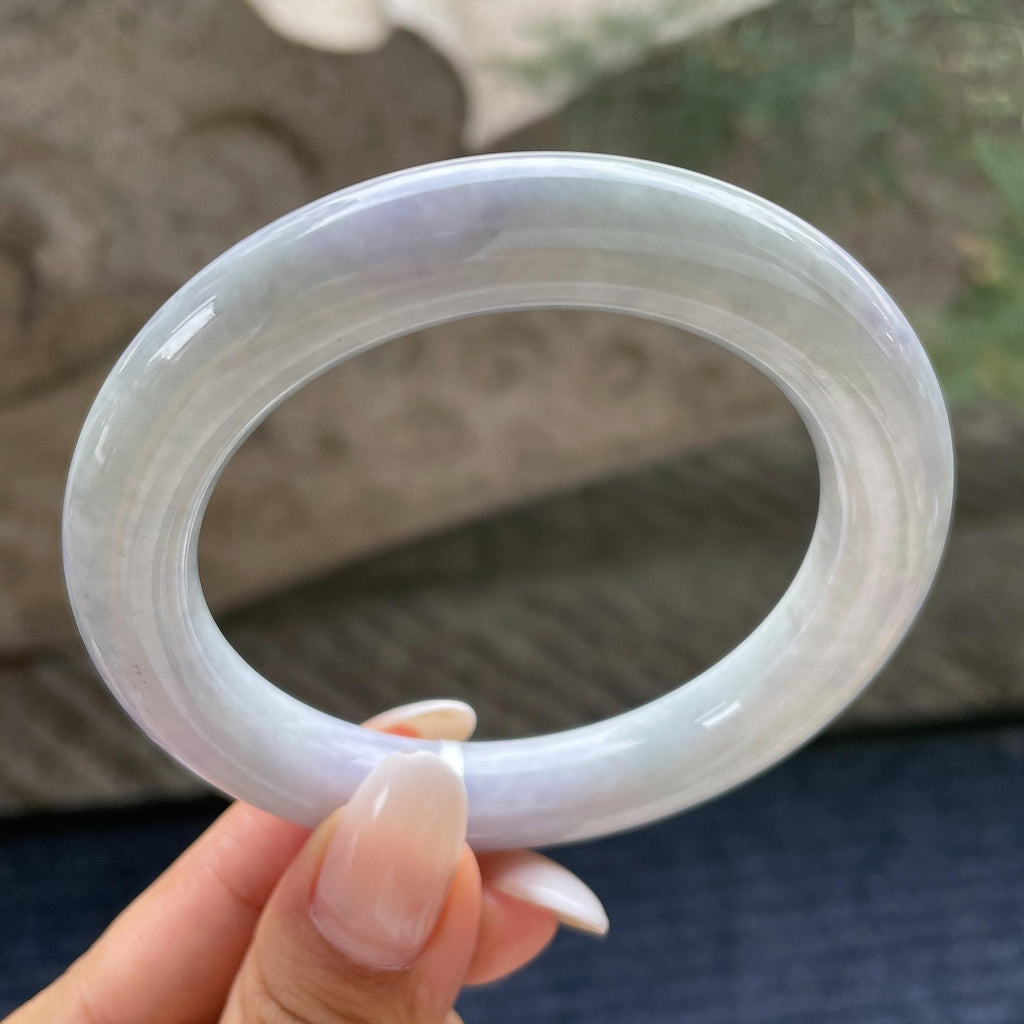 糯种淡春彩圆条手镯56.5圈       天然缅甸A货翡翠（yc421285）