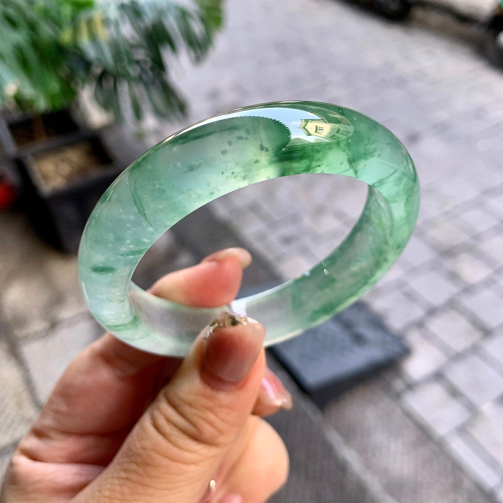 高冰种飘花平安镯（54.8mm）（yc292642）
