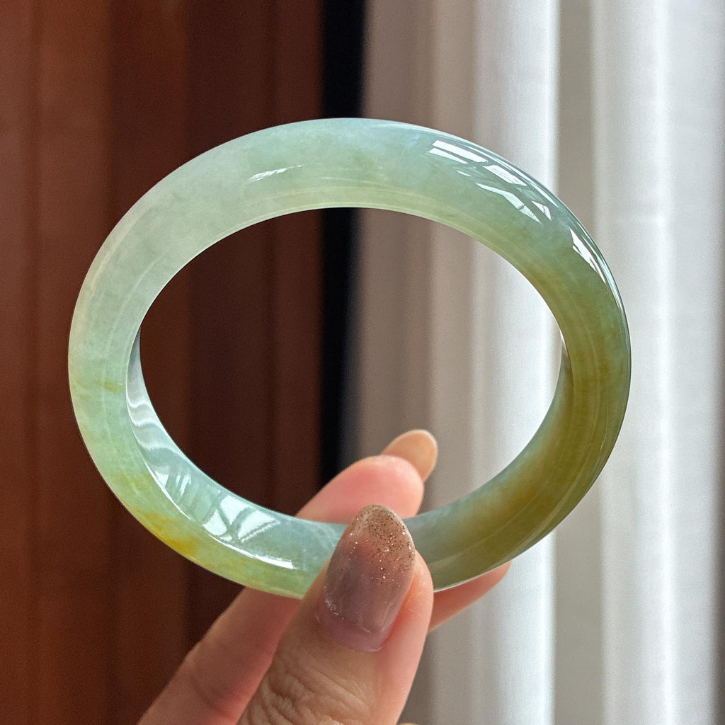 Vòng tay bọc vàng ngọc phỉ thúy vòng tròn băng chủng 57 vòng, ngọc phỉ thúy tự nhiên loại A Myanmar (yc451528)