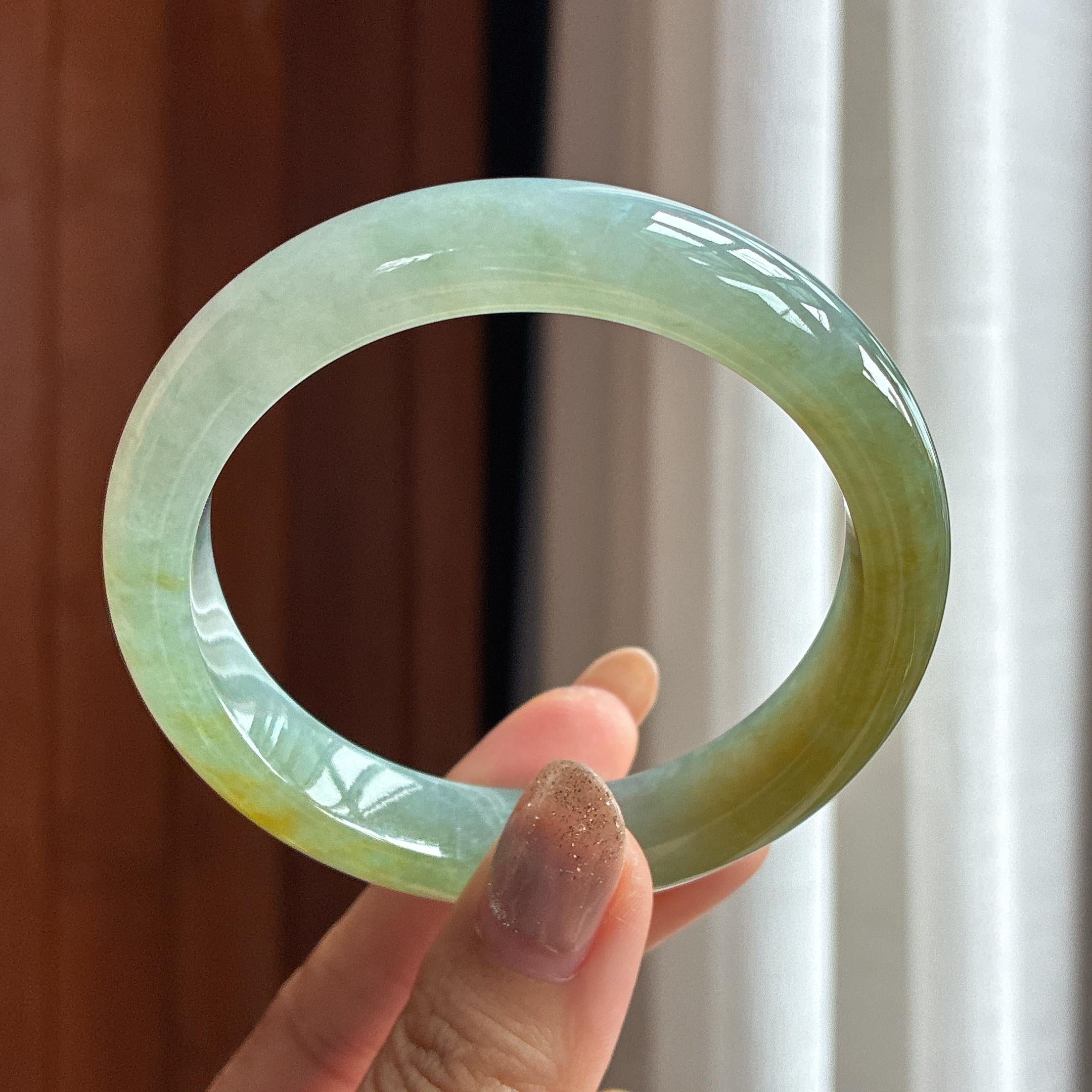 Vòng tay bọc vàng ngọc phỉ thúy vòng tròn băng chủng 57 vòng, ngọc phỉ thúy tự nhiên loại A Myanmar (yc451528)