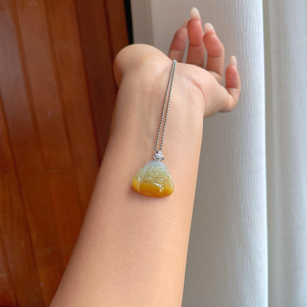 18k金扣糯冰黄翡翡翠佛公（yc269043）