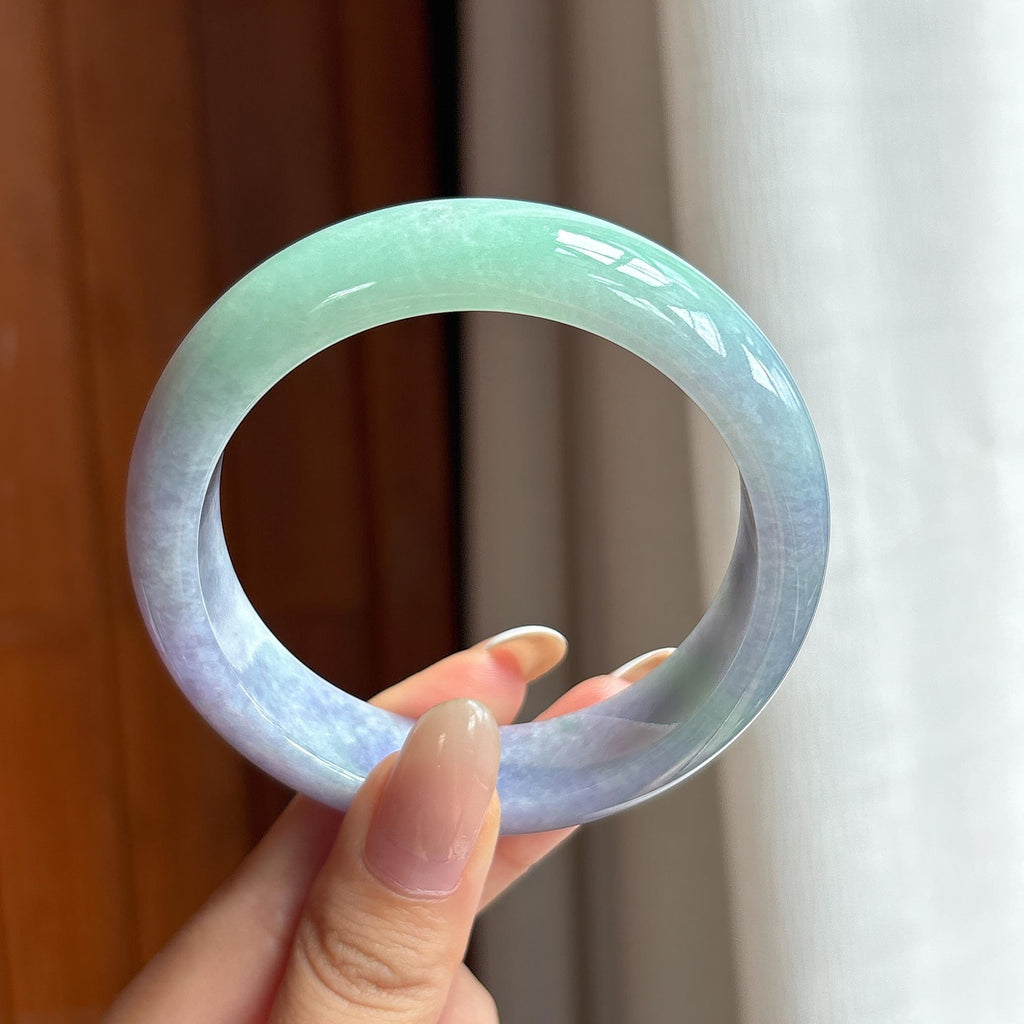 糯冰春带彩宽版翡翠平安镯（58mm)（yc411298）