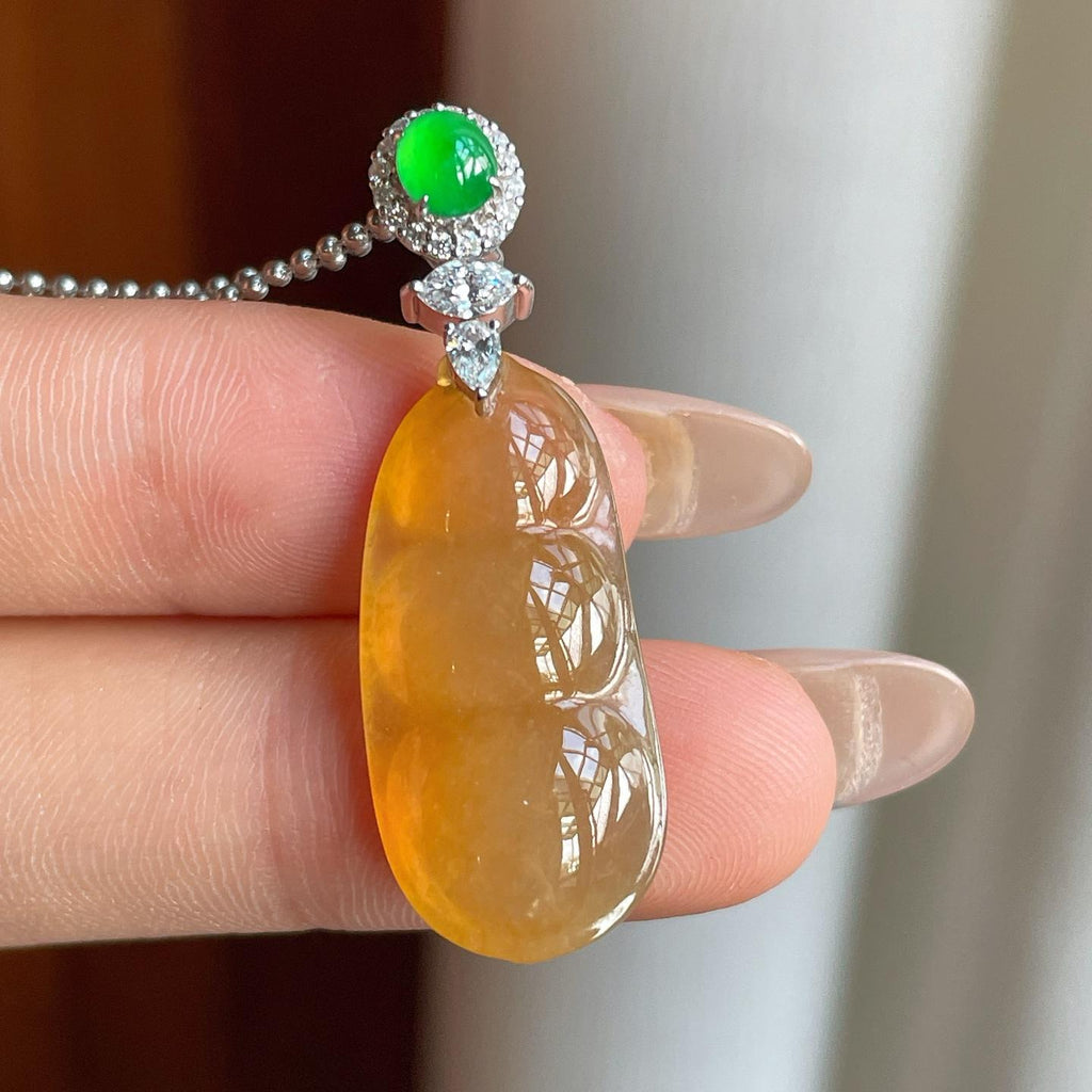 18k金扣冰种黄翡翡翠豆子（yc246177）