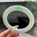 细糯种晴底飘绿花圆条手镯55圈           天然缅甸A货翡翠（yc407874）