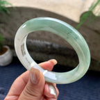 大圈口  细糯种油青半山水正圈平安镯  59圈口  天然缅甸A货翡翠（yc436241）