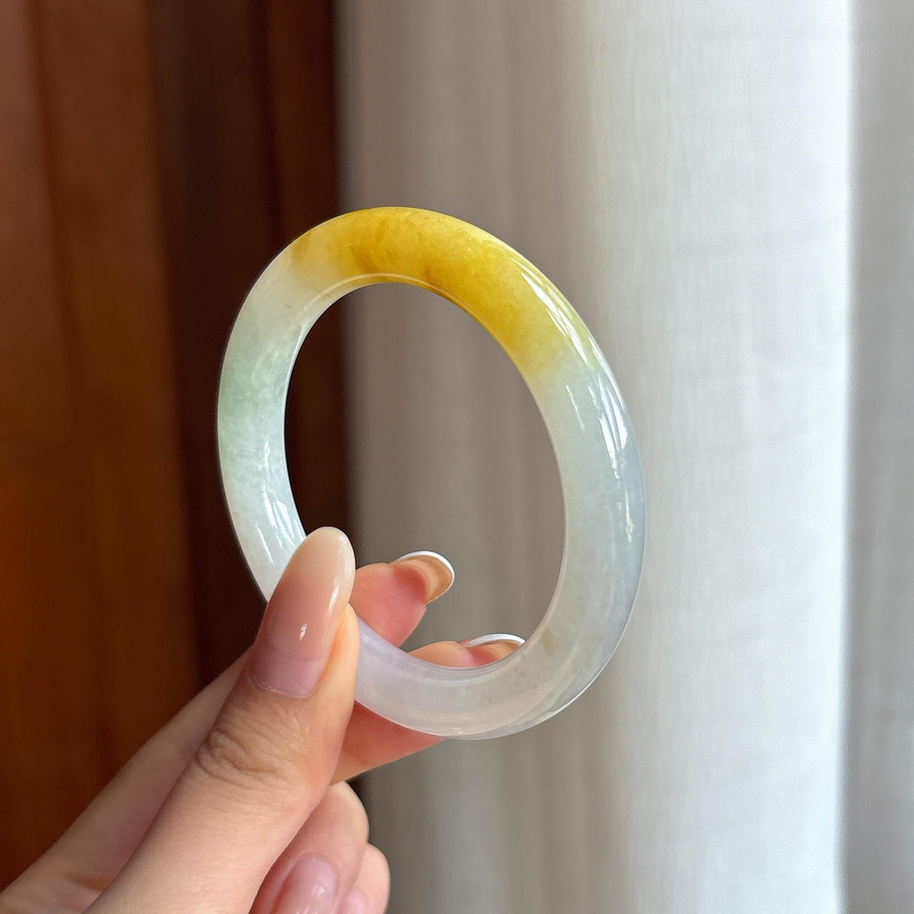 糯冰黄翡特色翡翠圆条手镯（51.5mm)（yc423126）