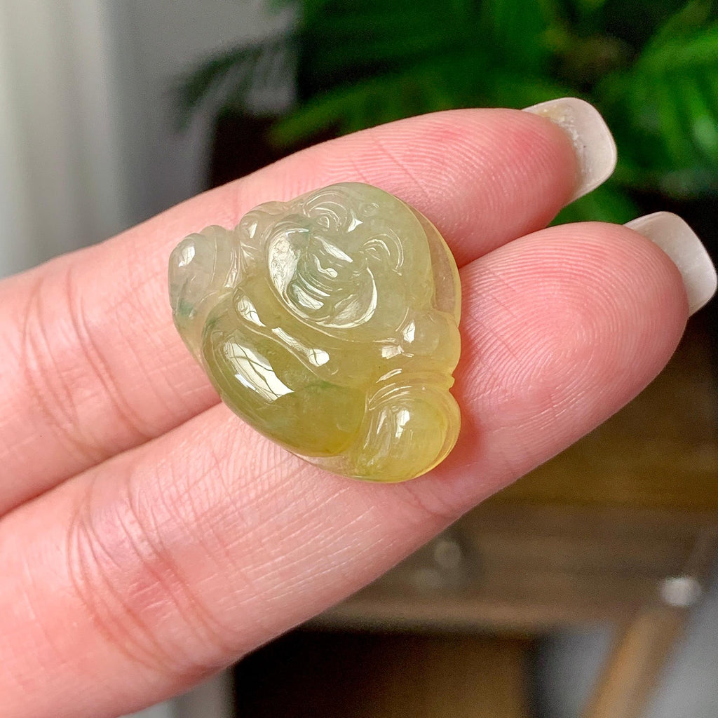 细糯种黄翡飘花佛公吊坠  天然缅甸A货翡翠（yc402948）