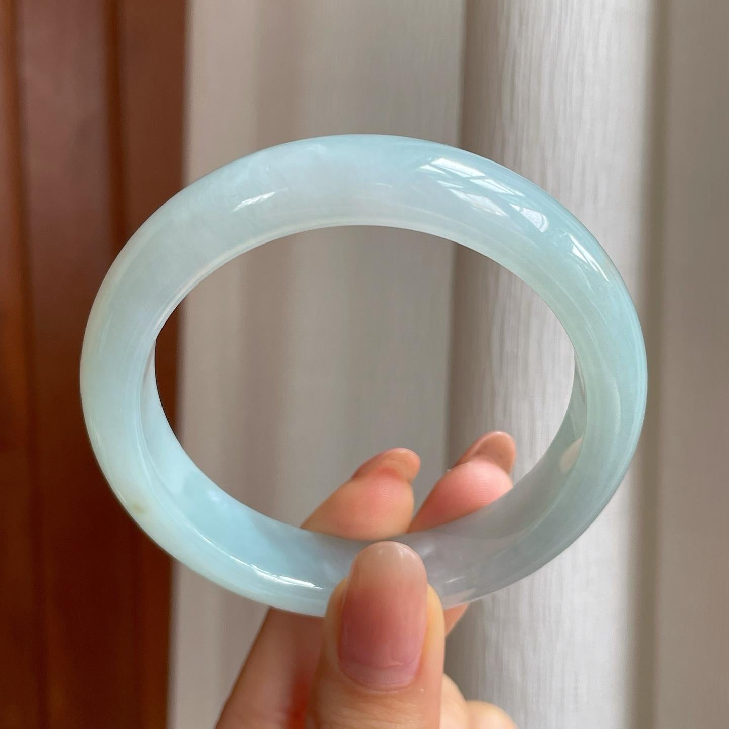 冰种蓝晴底翡翠平安镯（54.6mm)（yc348673）