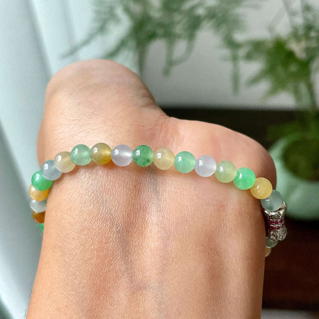 多宝  糯冰种多彩小米珠手串   天然缅甸A货翡翠（yc316480）