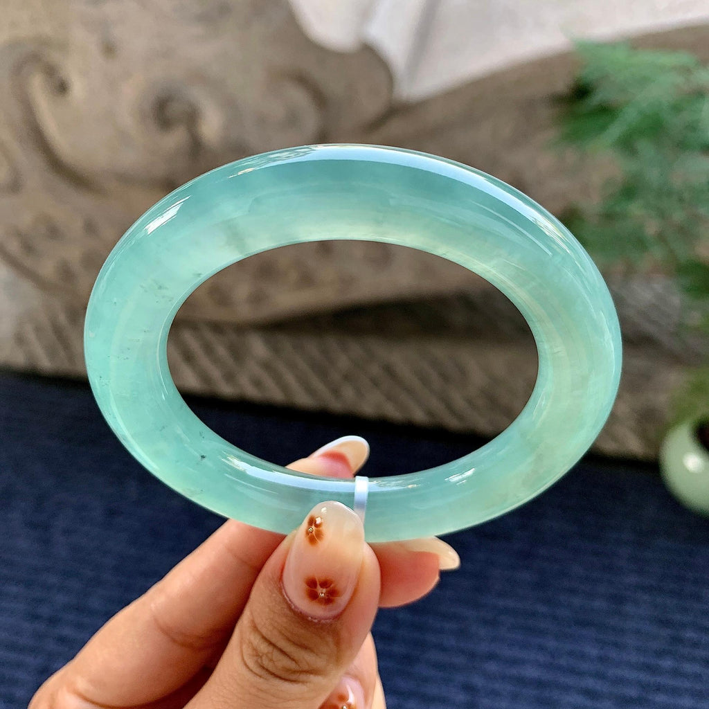 糯冰种蓝底圆条手镯（53.1mm）（yc243451）