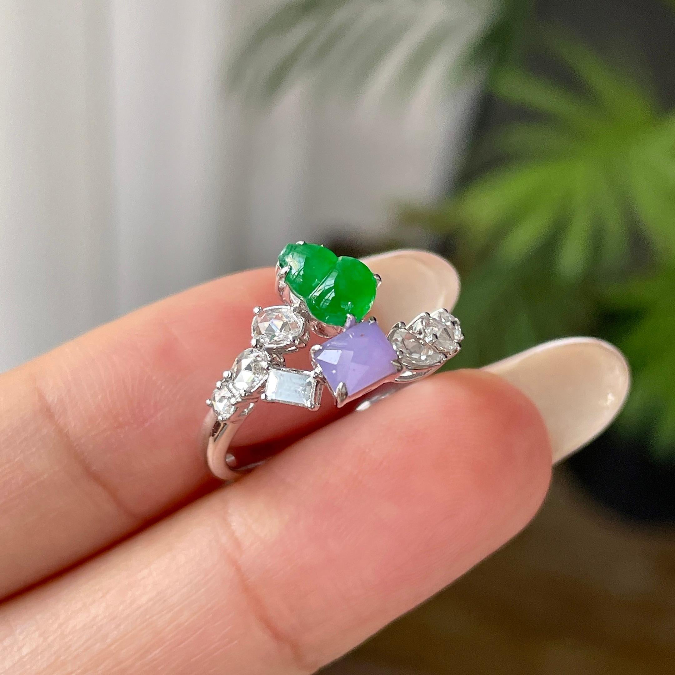 18k金钻镶冰种多彩葫芦戒指     天然缅甸A货翡翠（yc421299）