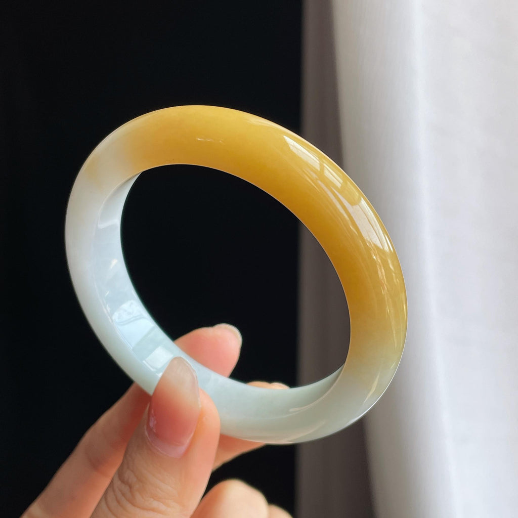 糯冰黄翡翡翠平安镯（57mm)（yc322618）