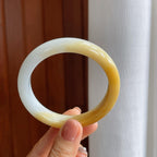 细糯冰黄翡半山半水翡翠平安镯（58mm）（yc276516）