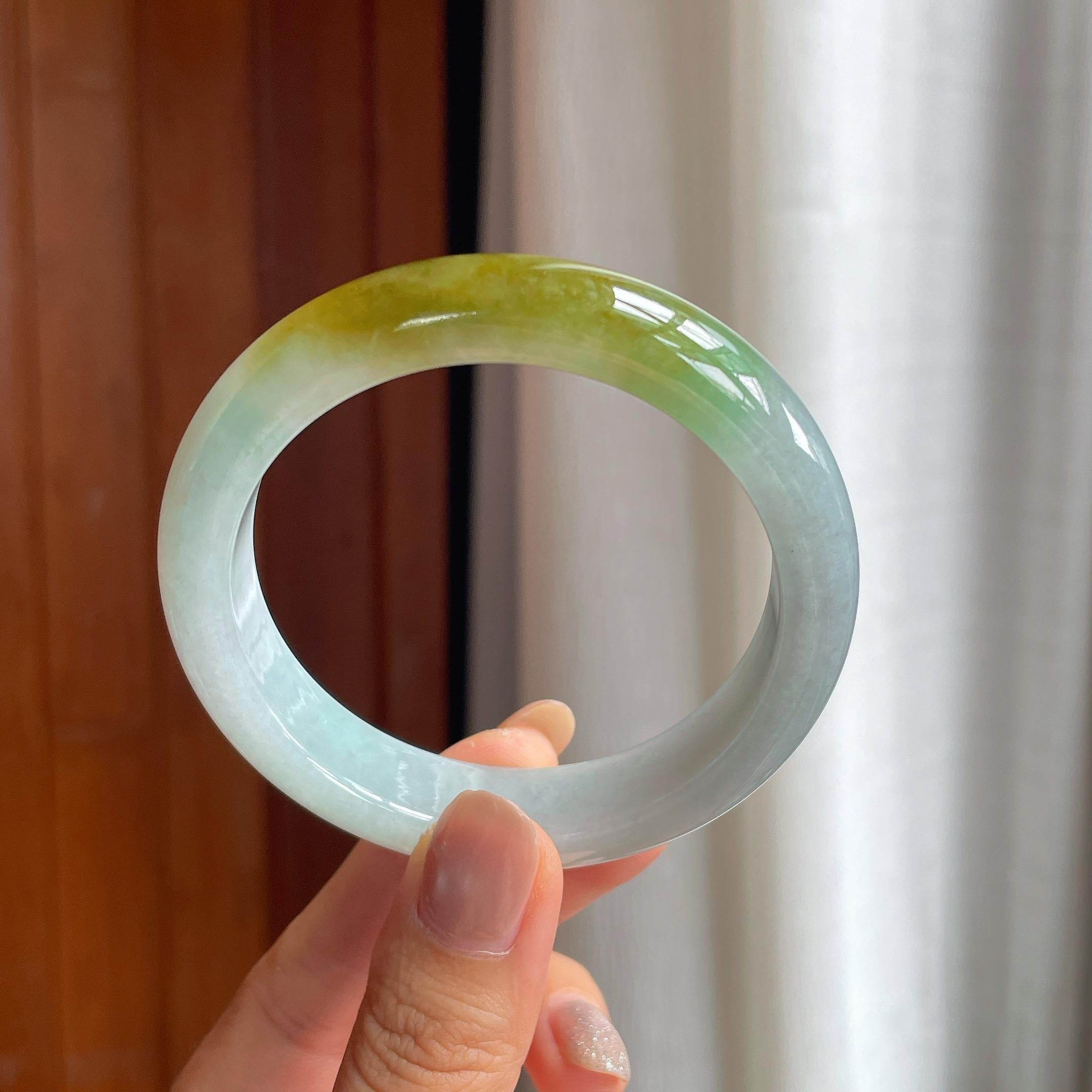 糯冰黄翡翡翠平安镯（56.5mm）（yc419561）