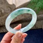 大圈口 糯冰种飘蓝花正圈平安镯 61圈口 天然缅甸A货翡翠（yc372341）