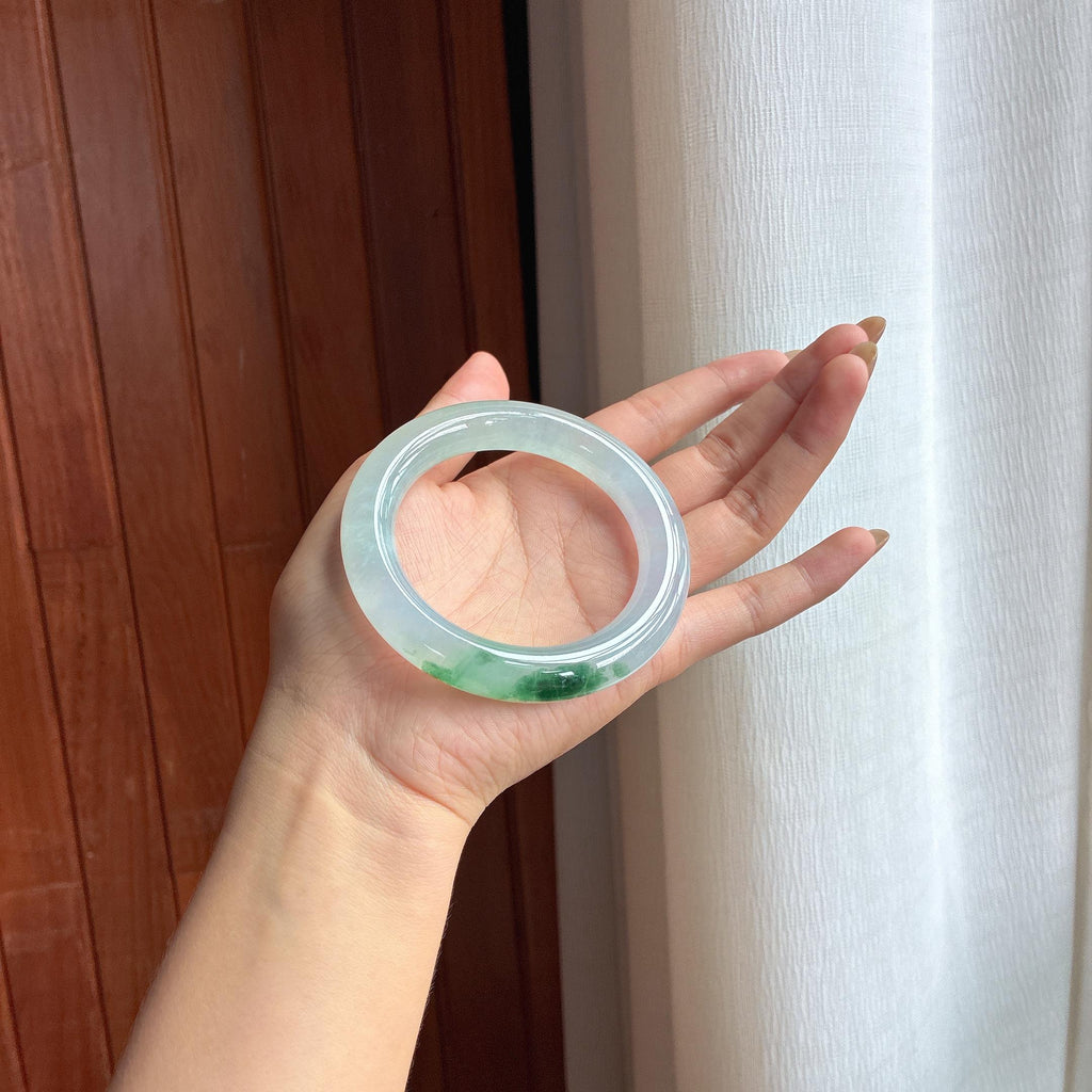 冰种飘花圆条翡翠手镯 59圈（yc424208）