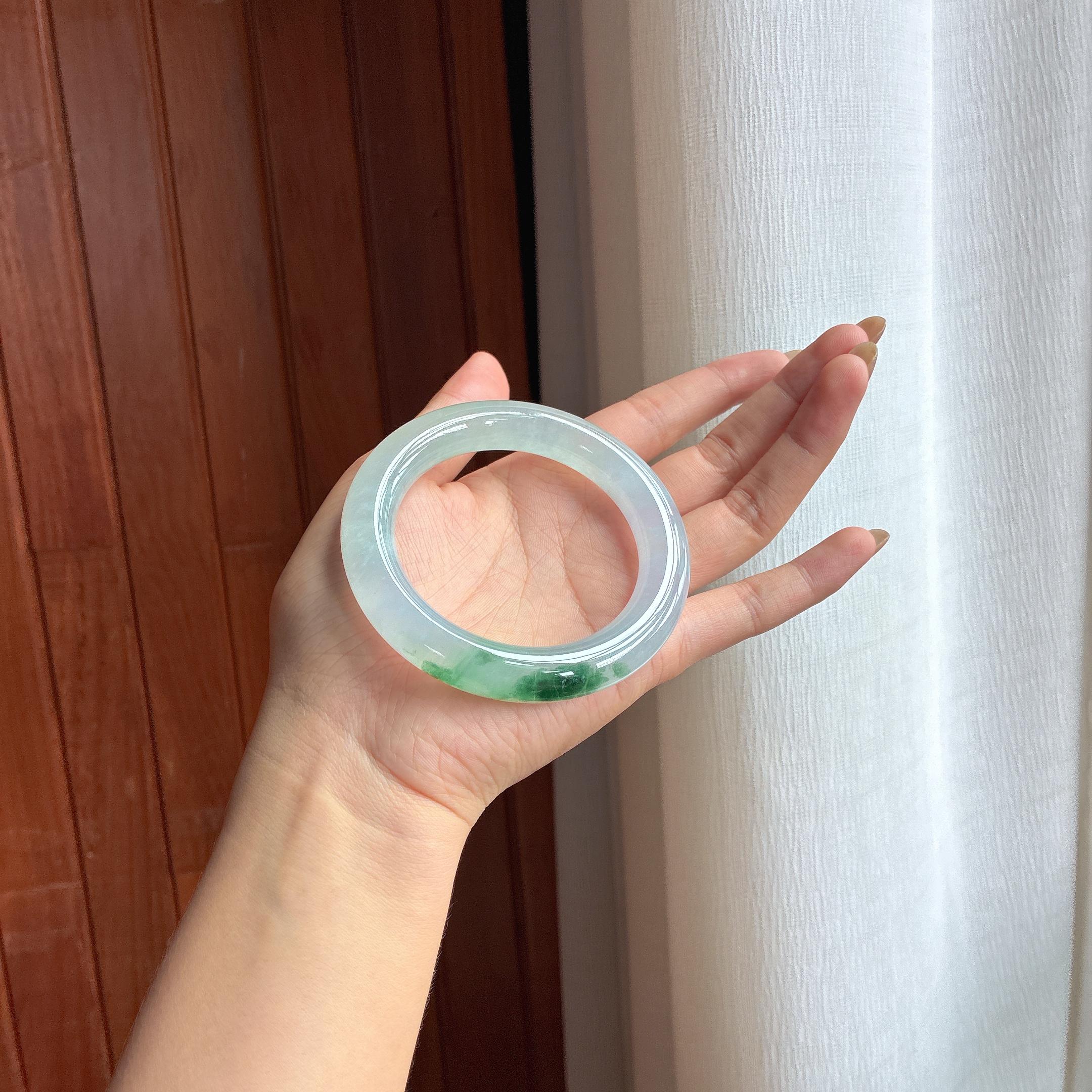 冰种飘花圆条翡翠手镯 59圈（yc424208）