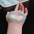 糯冰湖水蓝飘黄圆条翡翠手镯（55mm）（yc017383）