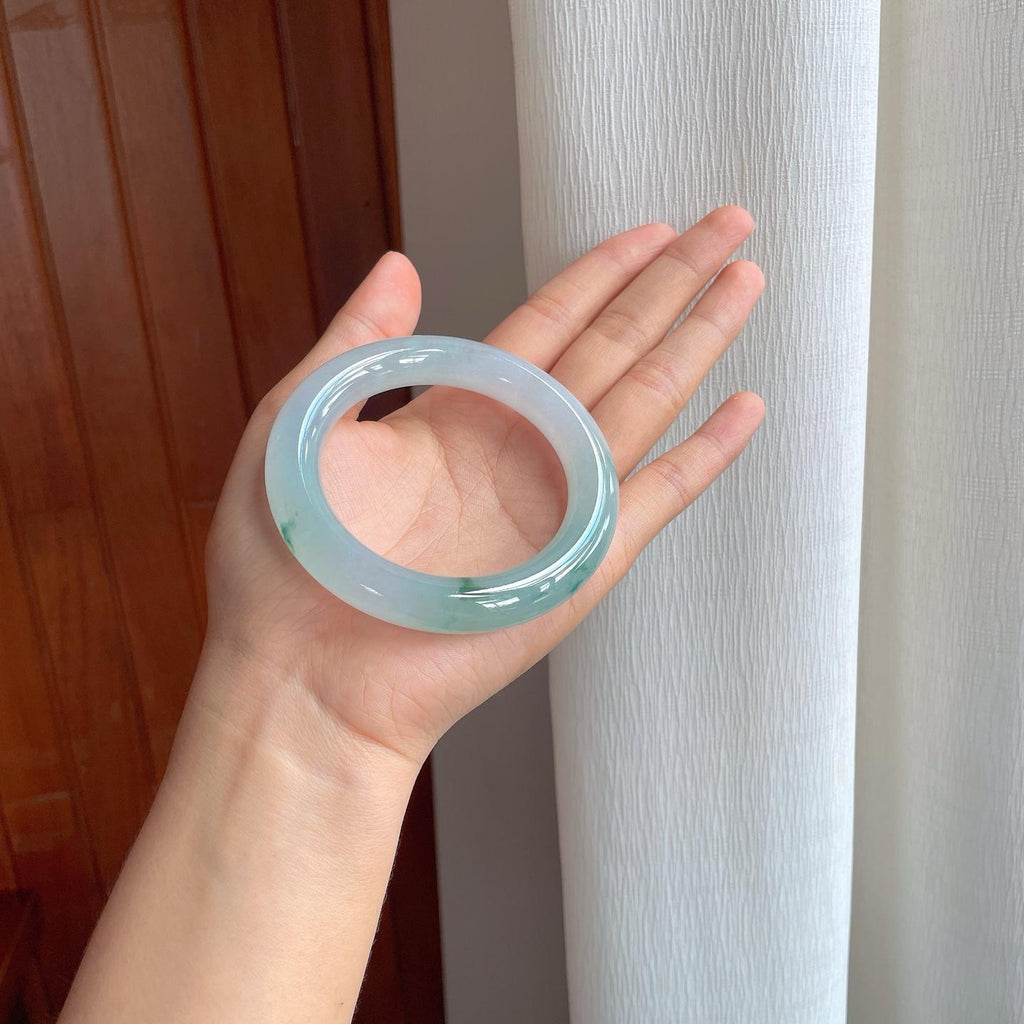 糯冰飘花翡翠圆条手镯（58mm)（yc380045）