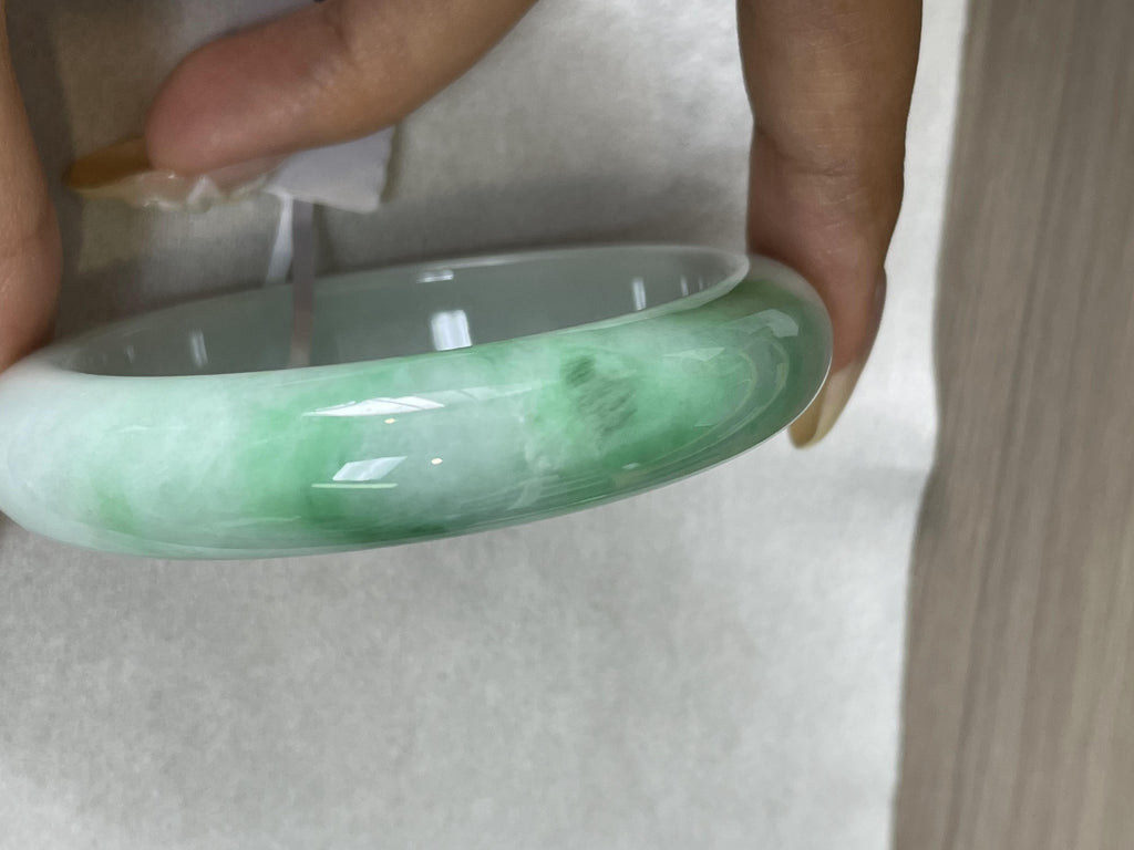 小圈口 细糯种飘翠绿正圈平安镯53圈 天然缅甸A货翡翠（yc489139）