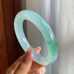 冰种飘绿花翡翠圆条手镯（55mm）（yc194195）