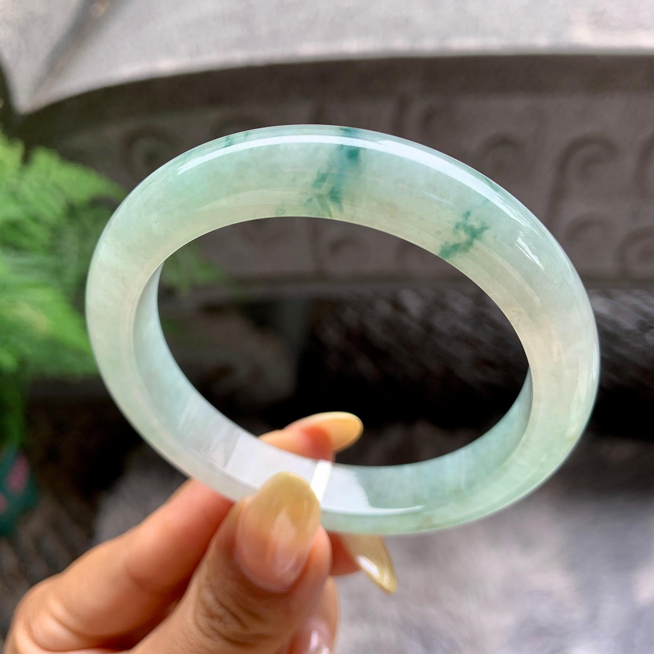 细糯种飘花正圈平安镯55圈 天然缅甸A货翡翠（yc481899）