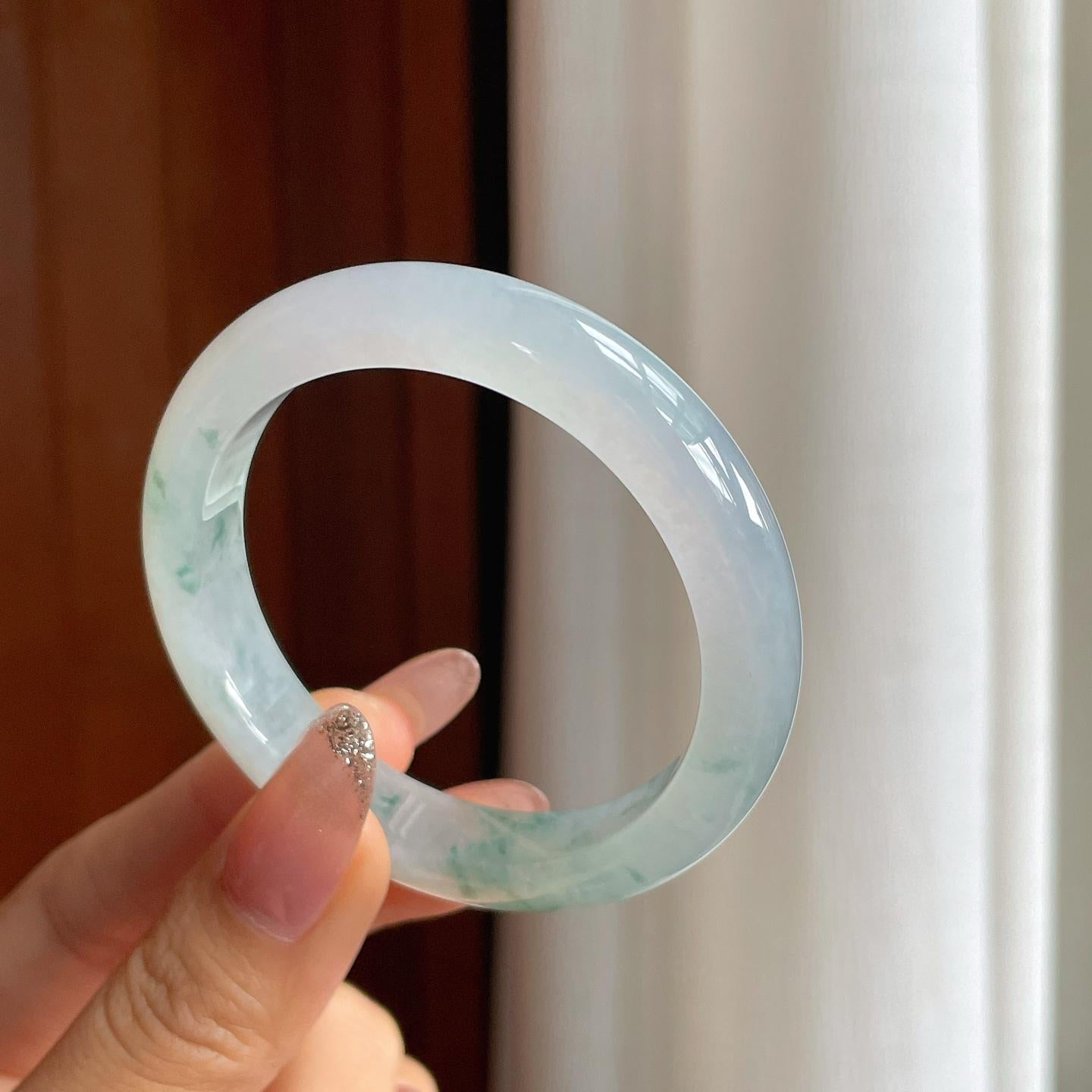 冰种飘花翡翠平安镯（50.5mm）（yc361742）