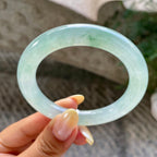 糯冰种晴水飘花圆条手镯54.4圈         天然缅甸A货翡翠（yc454775）