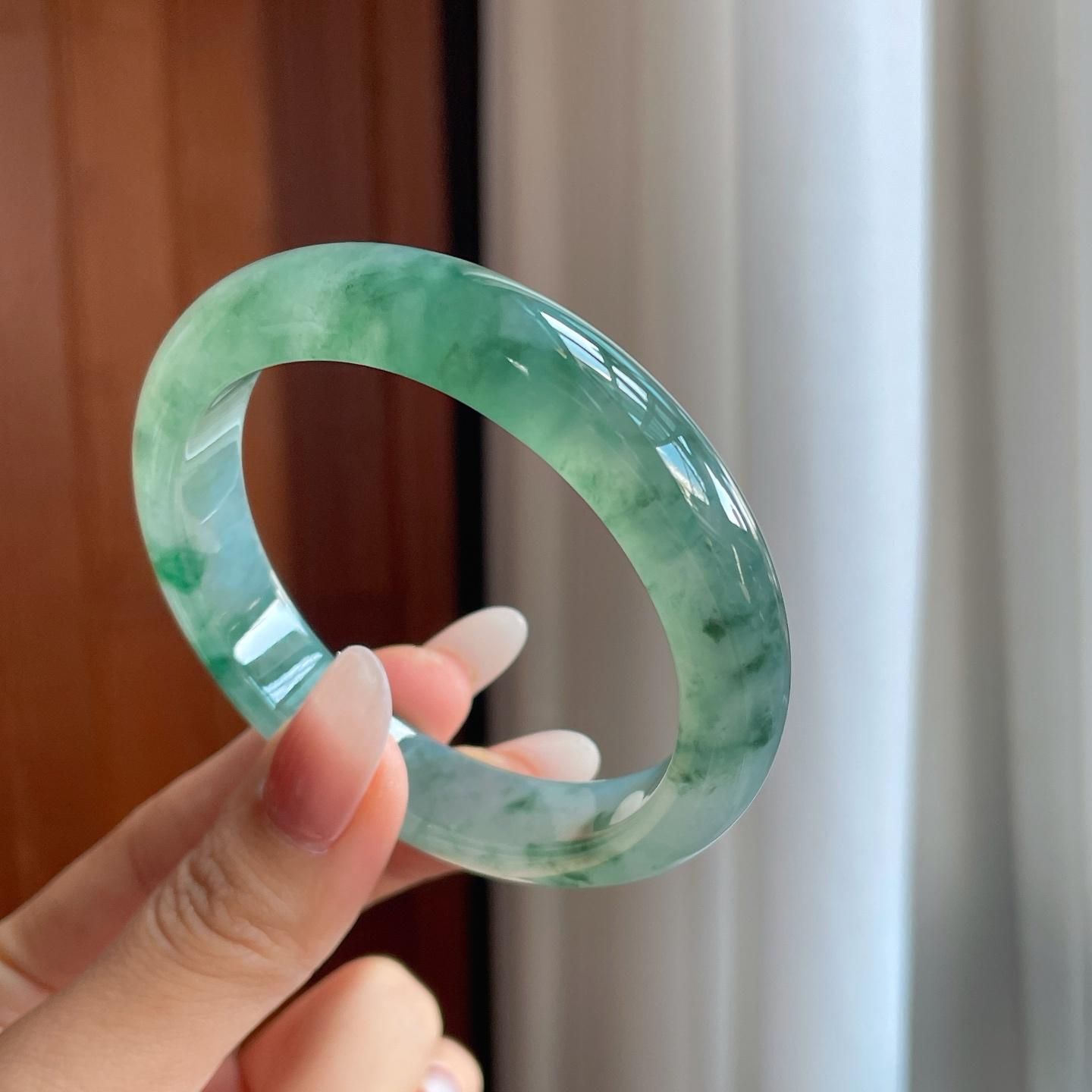 冰种飘花翡翠平安镯（57.6mm）（yc311311）