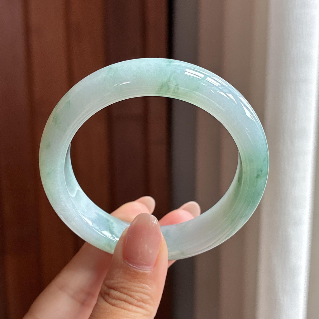 小圈口 糯冰飘花正圈平安镯 50圈 天然缅甸Ａ货翡翠（yc502535）