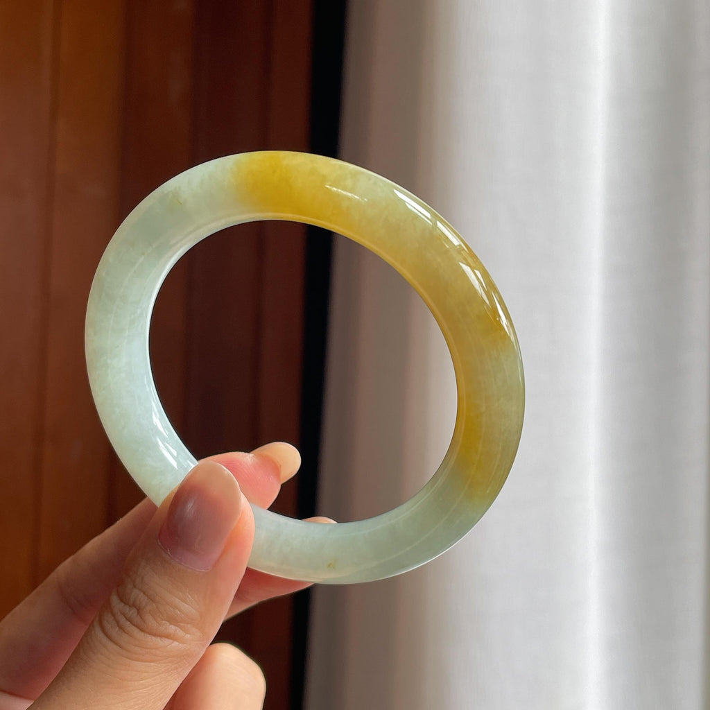 糯冰黄翡翡翠圆条手镯(56mm)（yc424297）