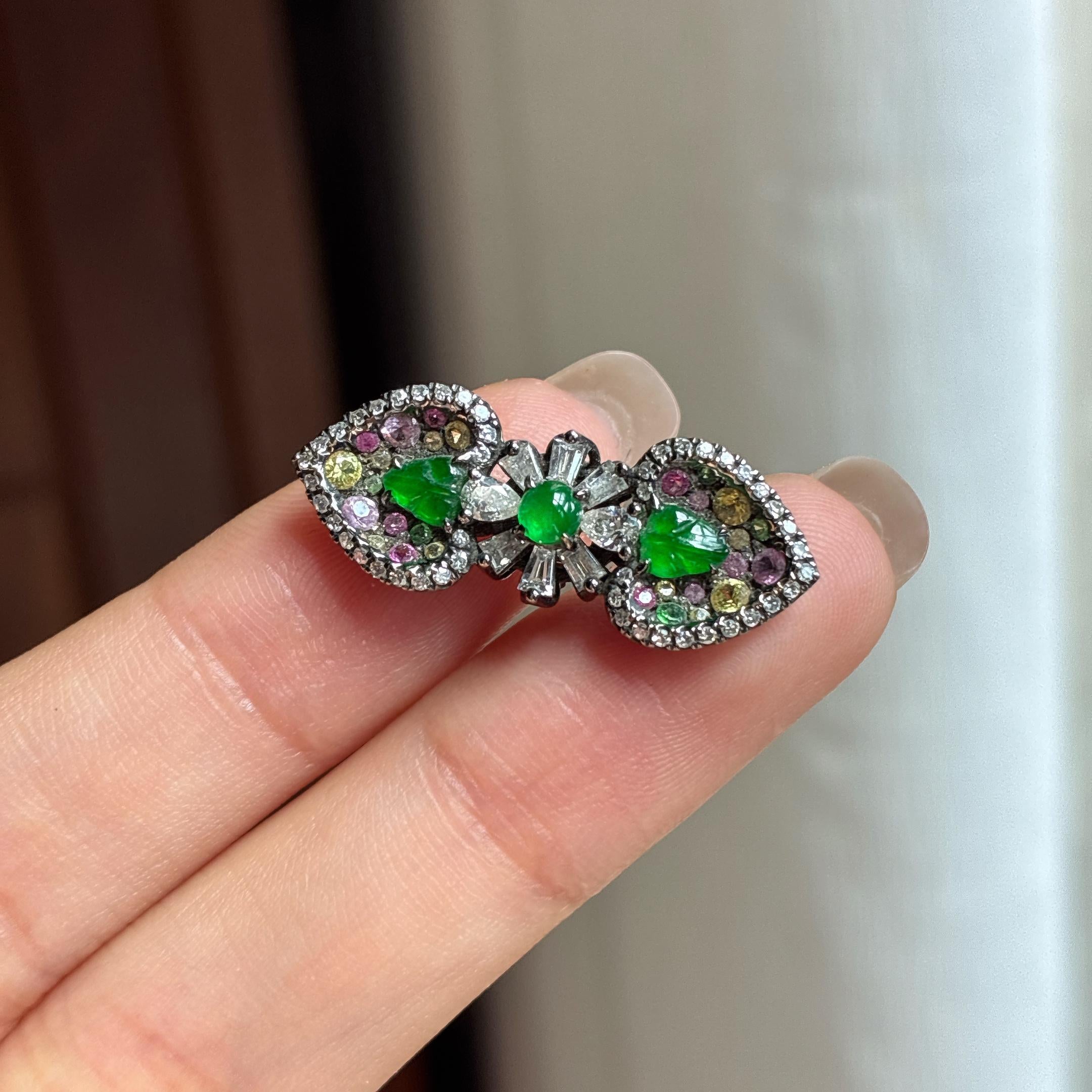 Nhẫn Ngọc Bích Myanmar Tự Nhiên Loại A (yc450392) - 18k Màu Xanh Lục Đầy Đặn Dạng Băng Chủng (Kiểu Hai Chức Năng)