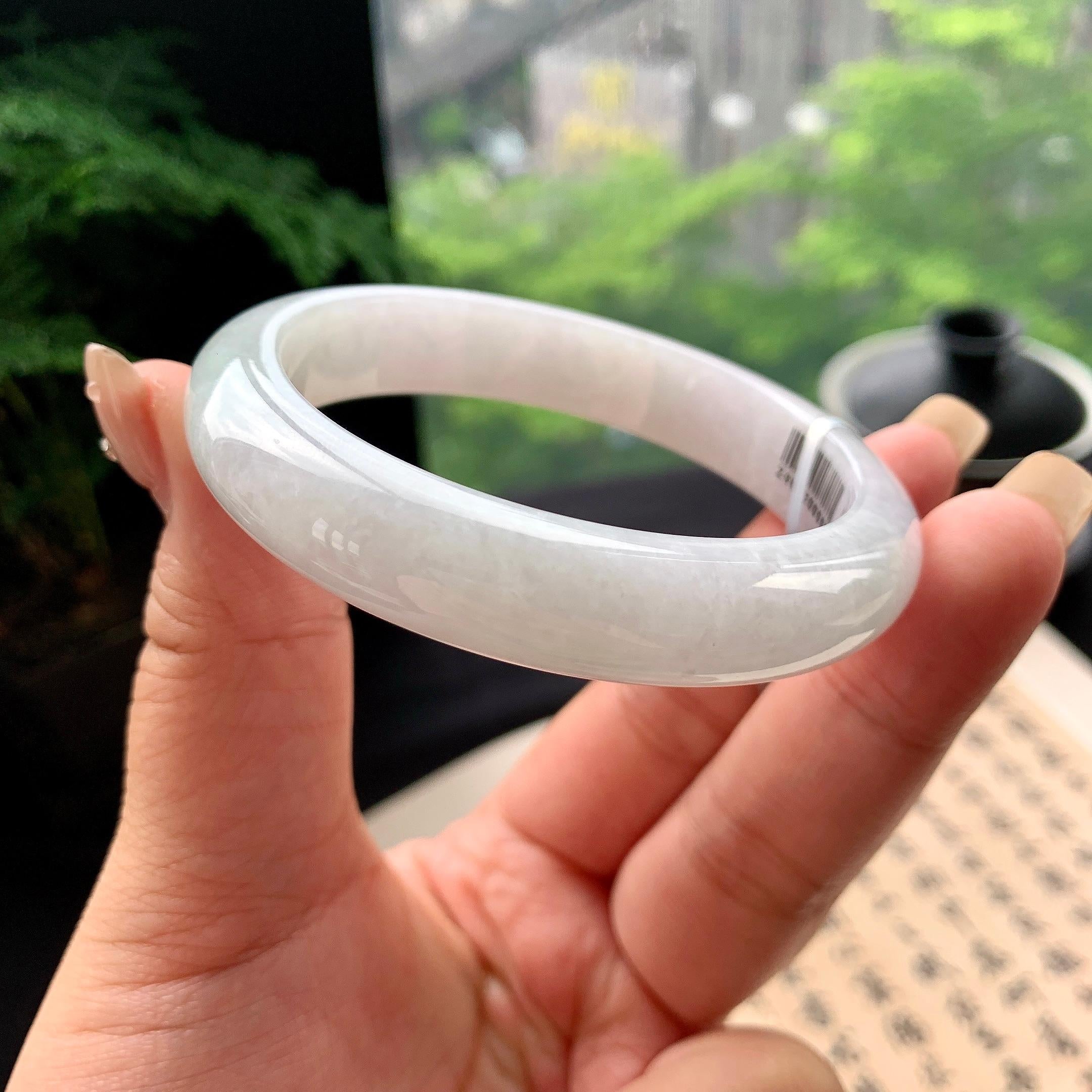 细糯种淡紫罗兰正圈平安镯 56.2圈口 天然缅甸A货翡翠（yc473087）