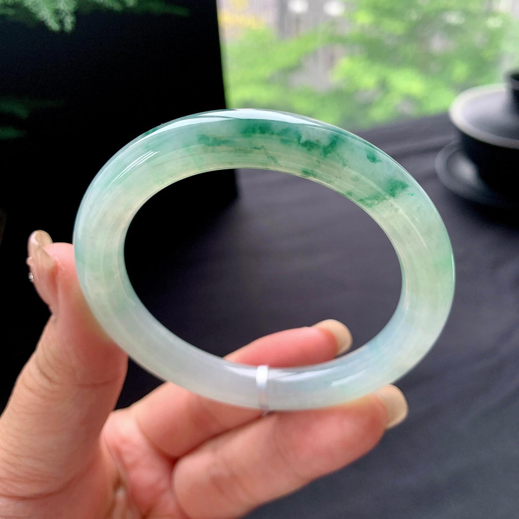 糯冰种飘绿花圆条手镯 54.8圈口 天然缅甸A货翡翠（yc473125）