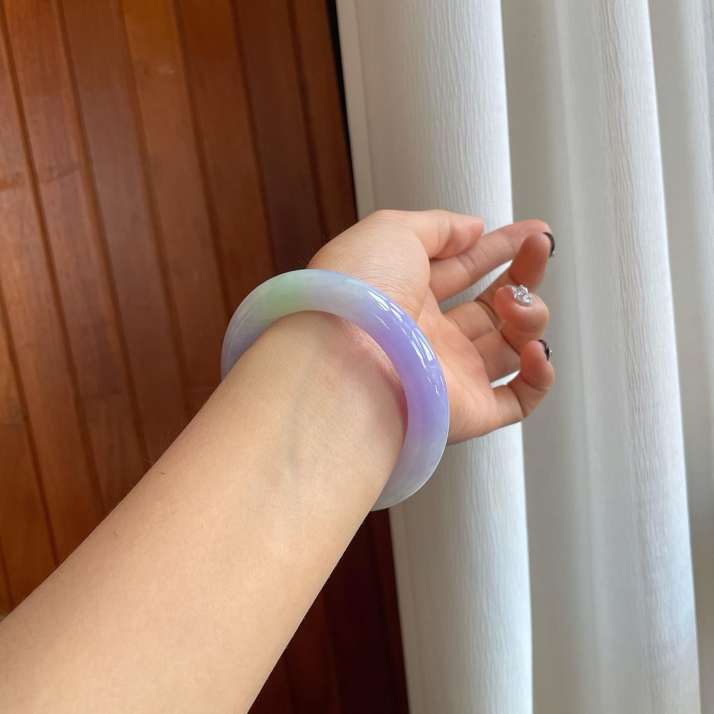 细糯冰紫罗兰翡翠圆条手镯（56mm）（yc274641）