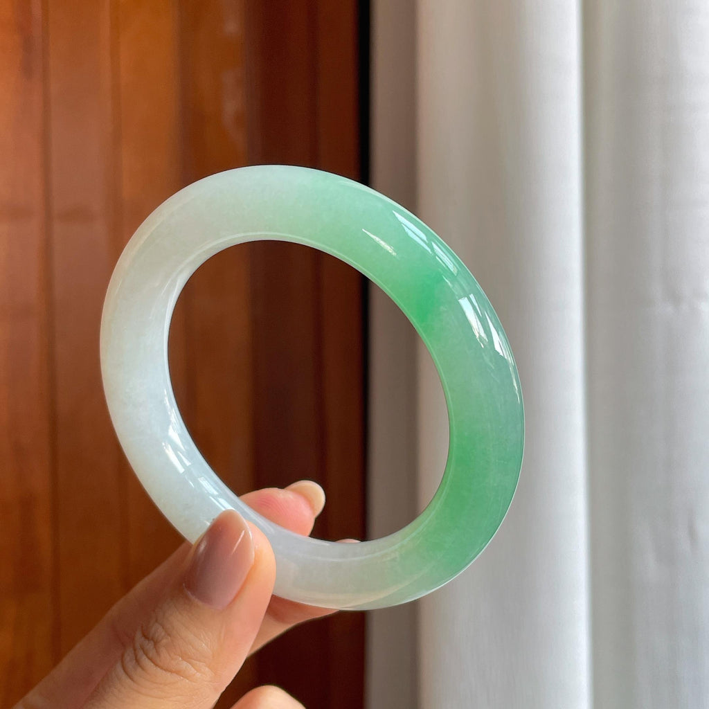 糯冰带色翡翠圆条手镯（58mm）（yc402769）