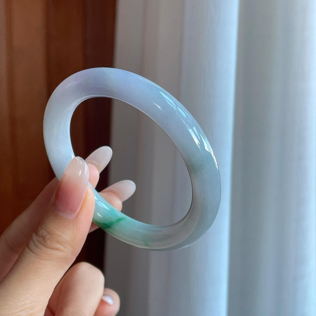 糯冰飘花翡翠圆条手镯（54.7mm）（yc266489）