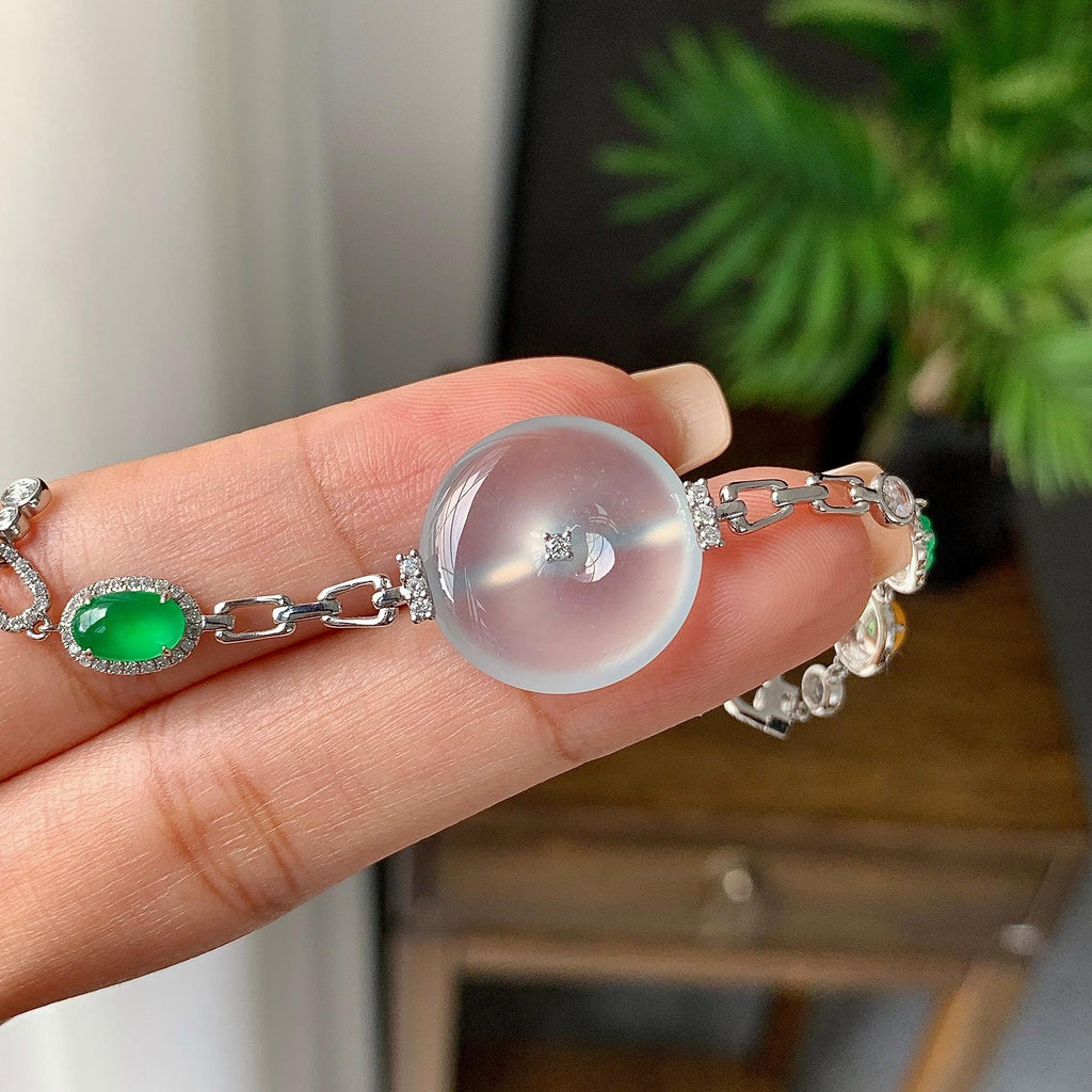 18k金冰种无色平安扣手链（yc231060）