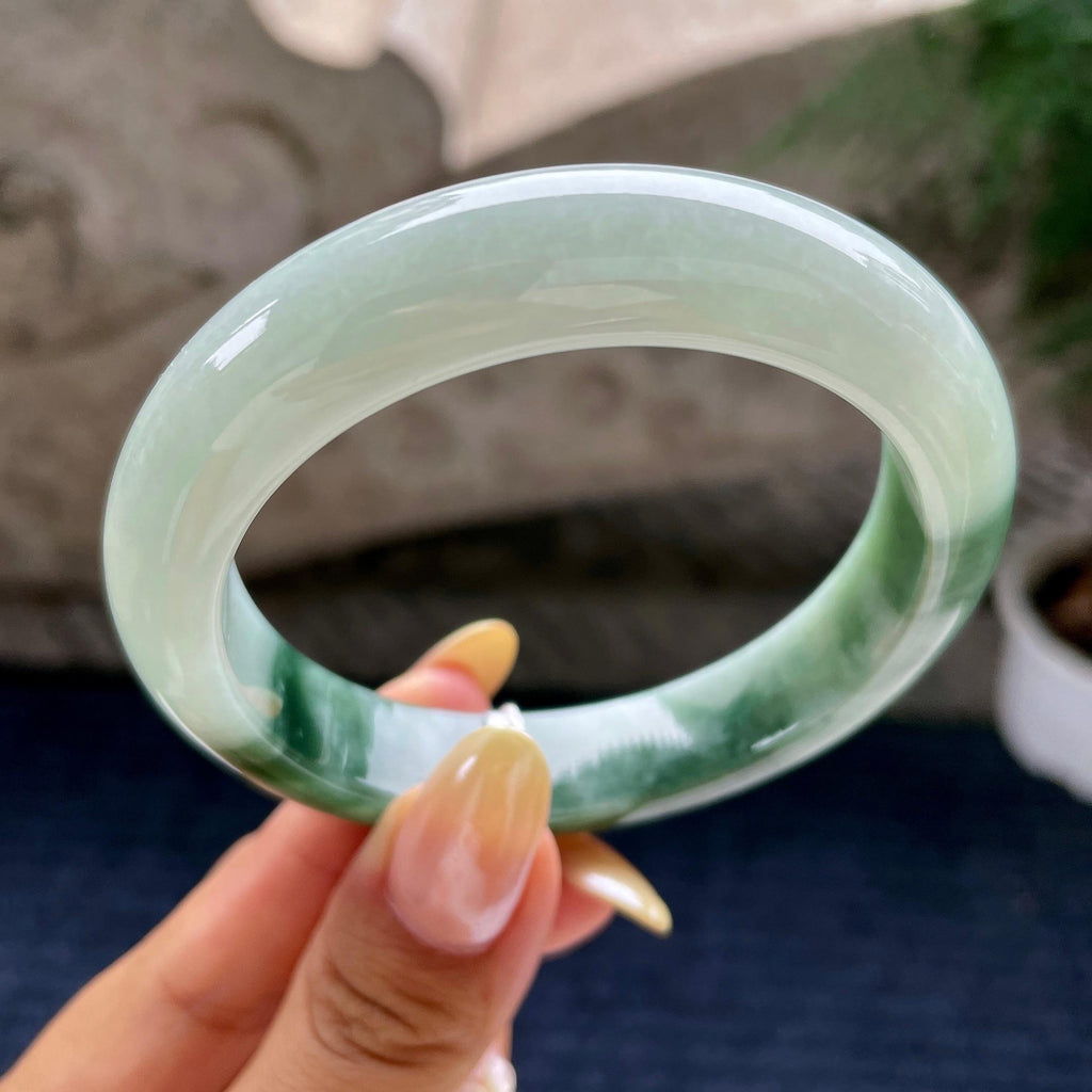 细糯种飘花正圈平安镯57.6圈 天然缅甸A货翡翠（yc460679）