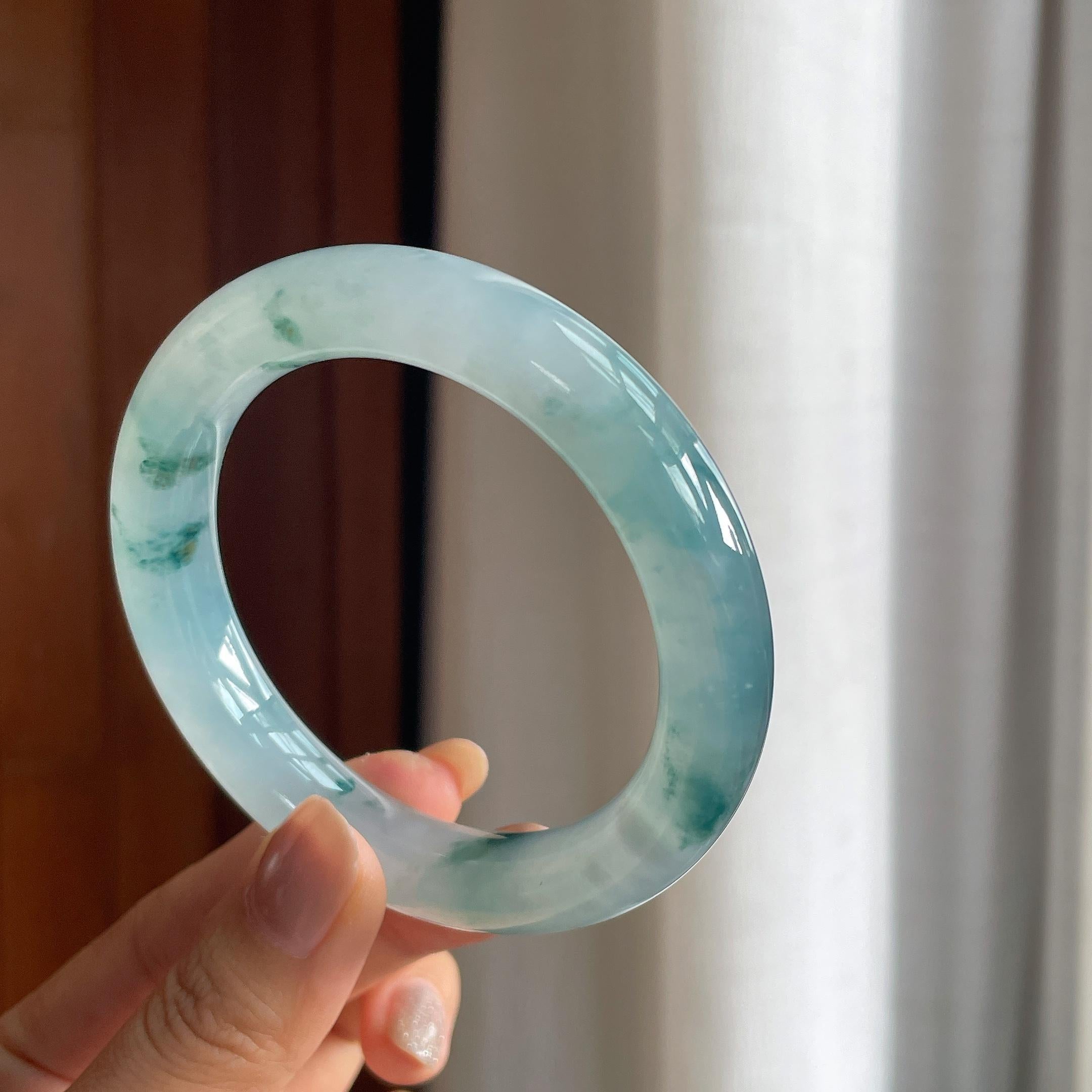 冰种飘花翡翠圆条手镯(58mm)（yc423148）