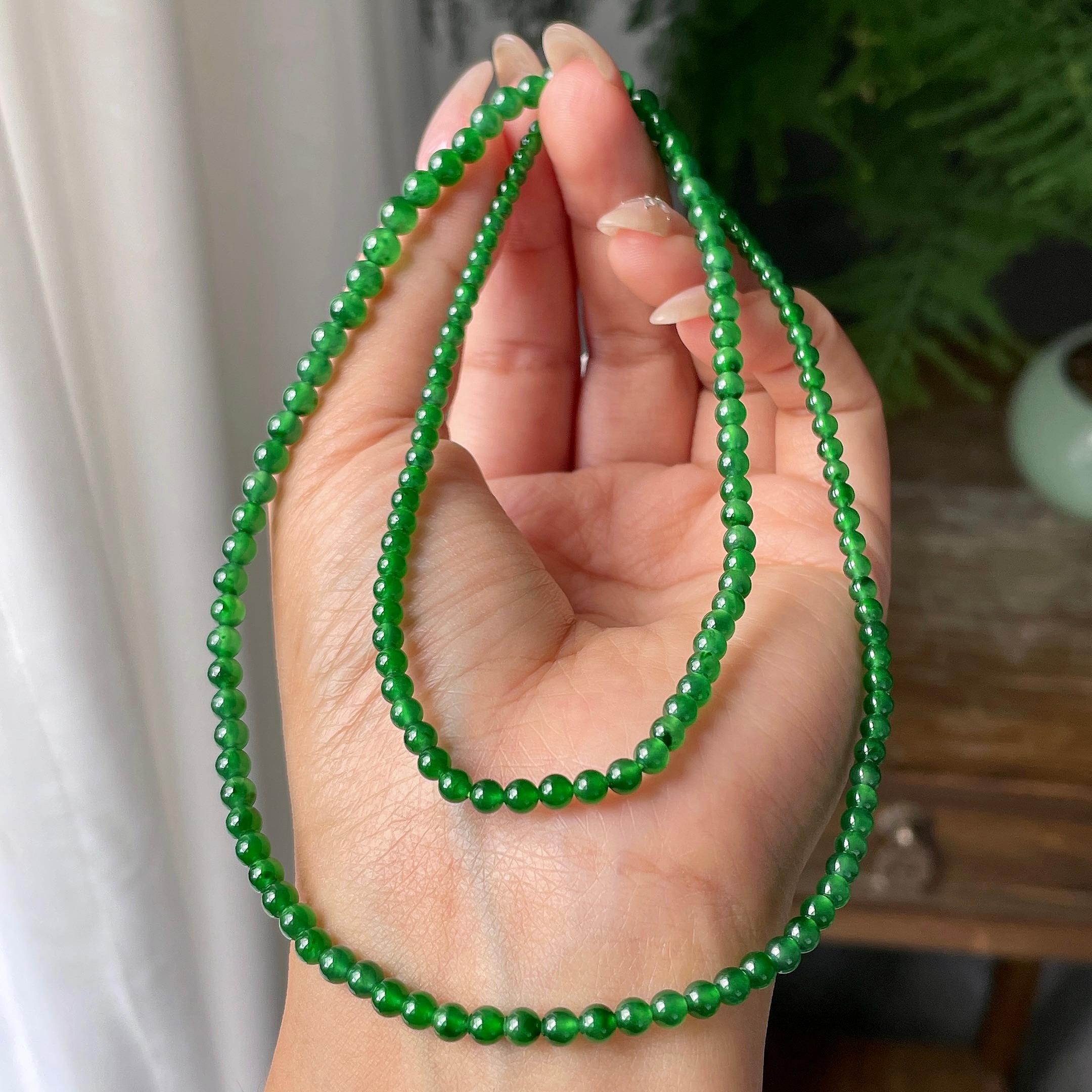 糯冰种满绿小米珠链158颗     天然缅甸A货翡翠（yc355308）