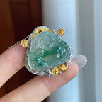 18k金钻镶冰种飘花翡翠财神（yc265746）