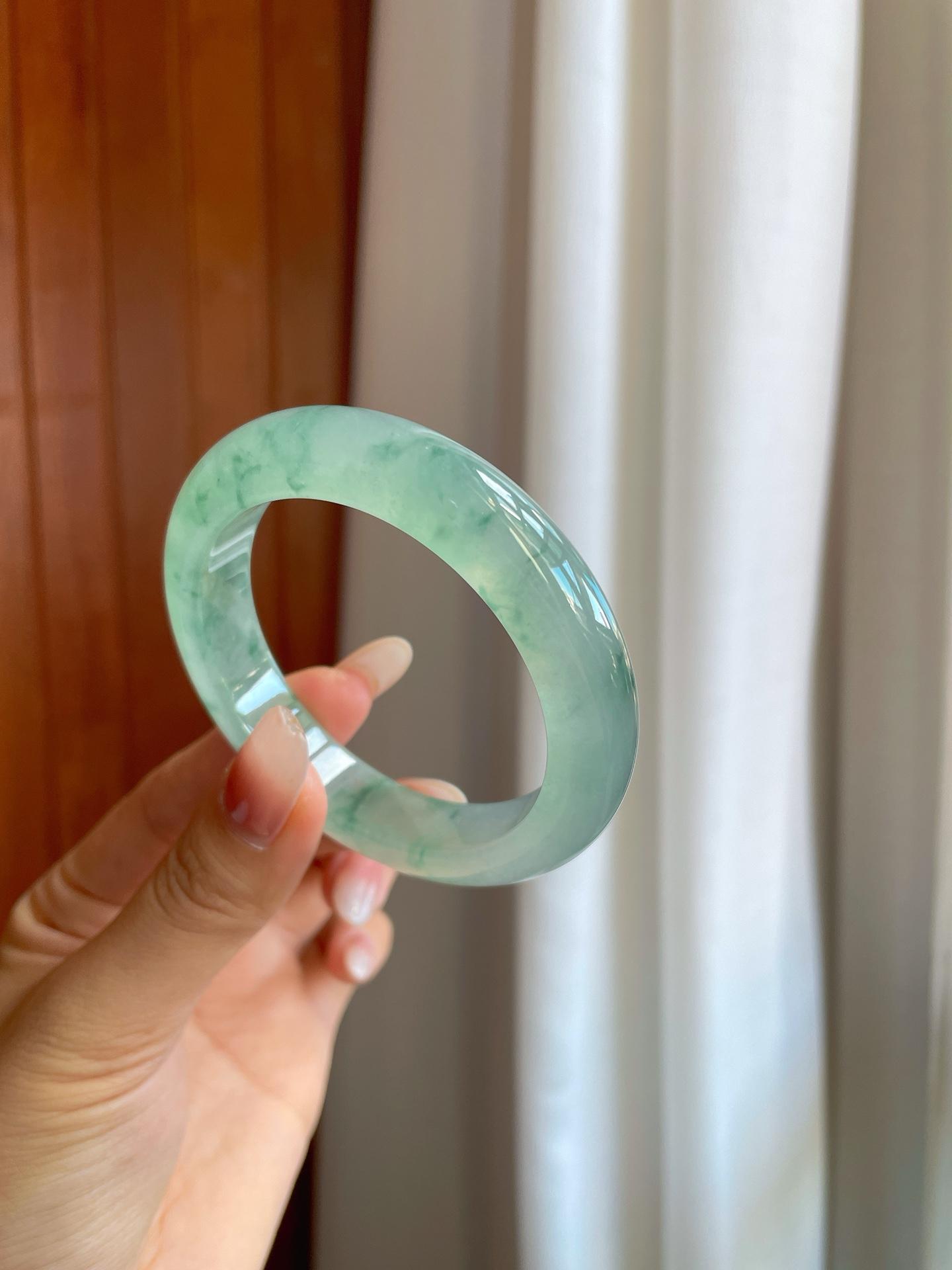 冰种飘花翡翠平安镯（54.8mm）（yc268248）