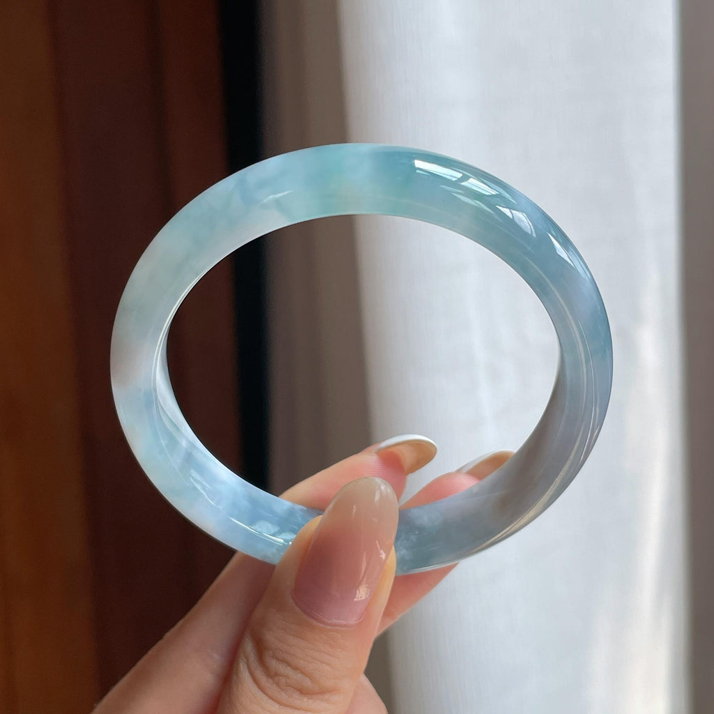 糯冰蓝晴翡翠平安镯（55mm)（yc411301）
